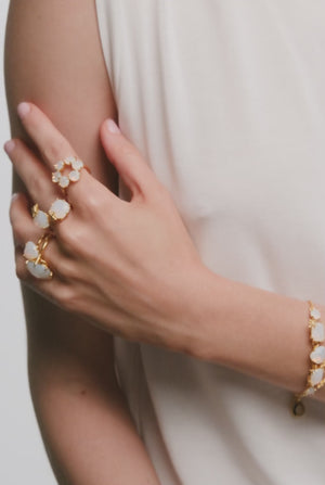 
            
                Load and play video in Gallery viewer, Opalescent White Diamantine Fine Ring with Six Round Stones
            
        