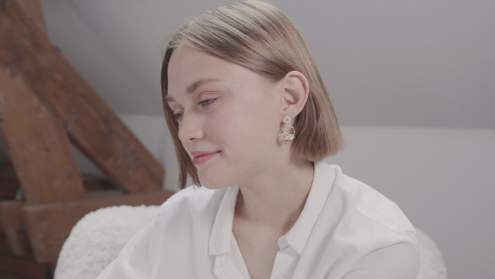 
            
                Load and play video in Gallery viewer, Pink and White-Water Lily Asymmetrical Clip-On Earrings
            
        