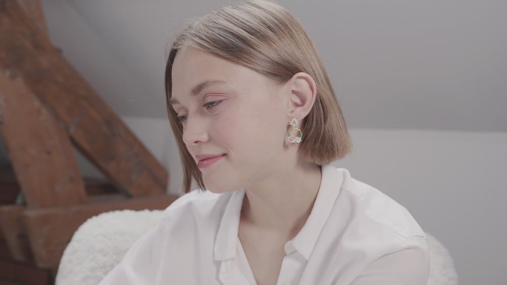 
            
                Load and play video in Gallery viewer, Pink and White-Water Lily Asymmetrical Post Earrings
            
        