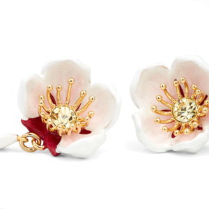 White Cherry Blossom Asymmetrical Post Earrings
