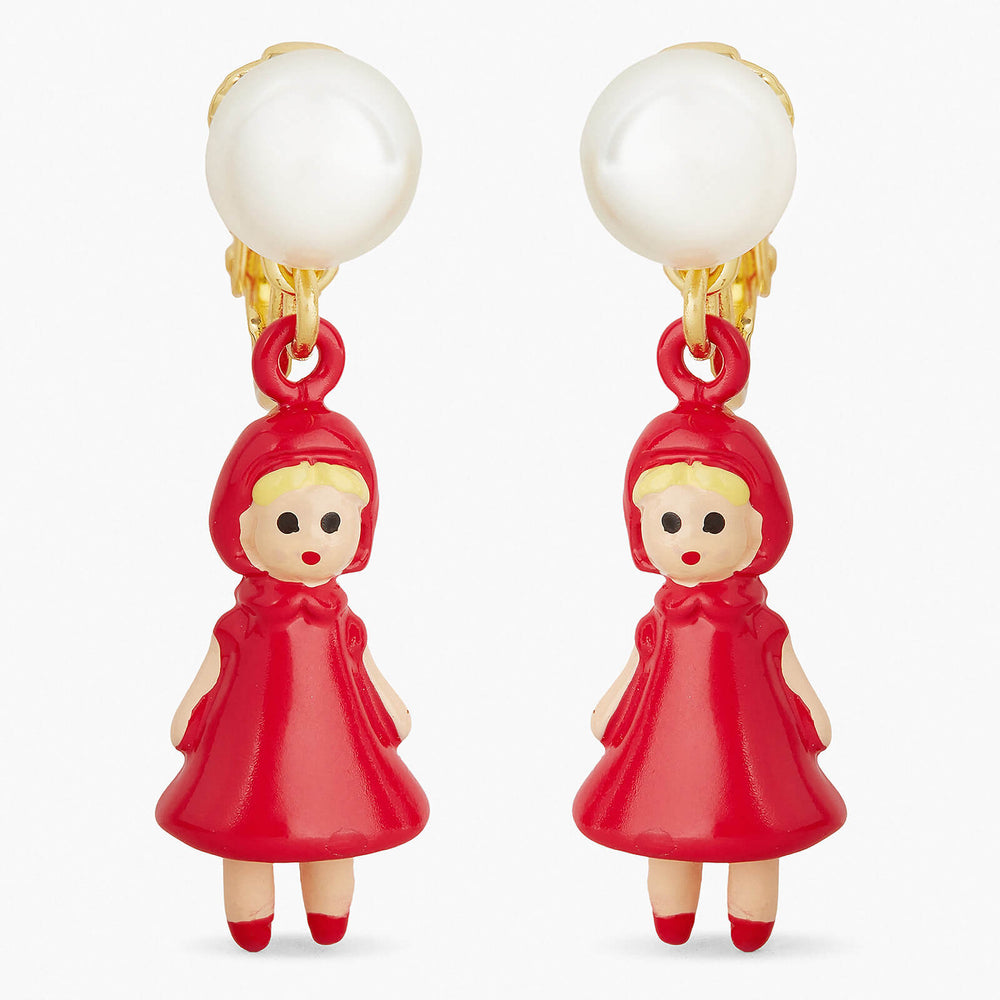 Pearl, Little Red Riding Hood and Big Bad Wolf Clip-On Earrings