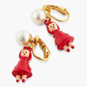 Pearl, Little Red Riding Hood and Big Bad Wolf Clip-On Earrings