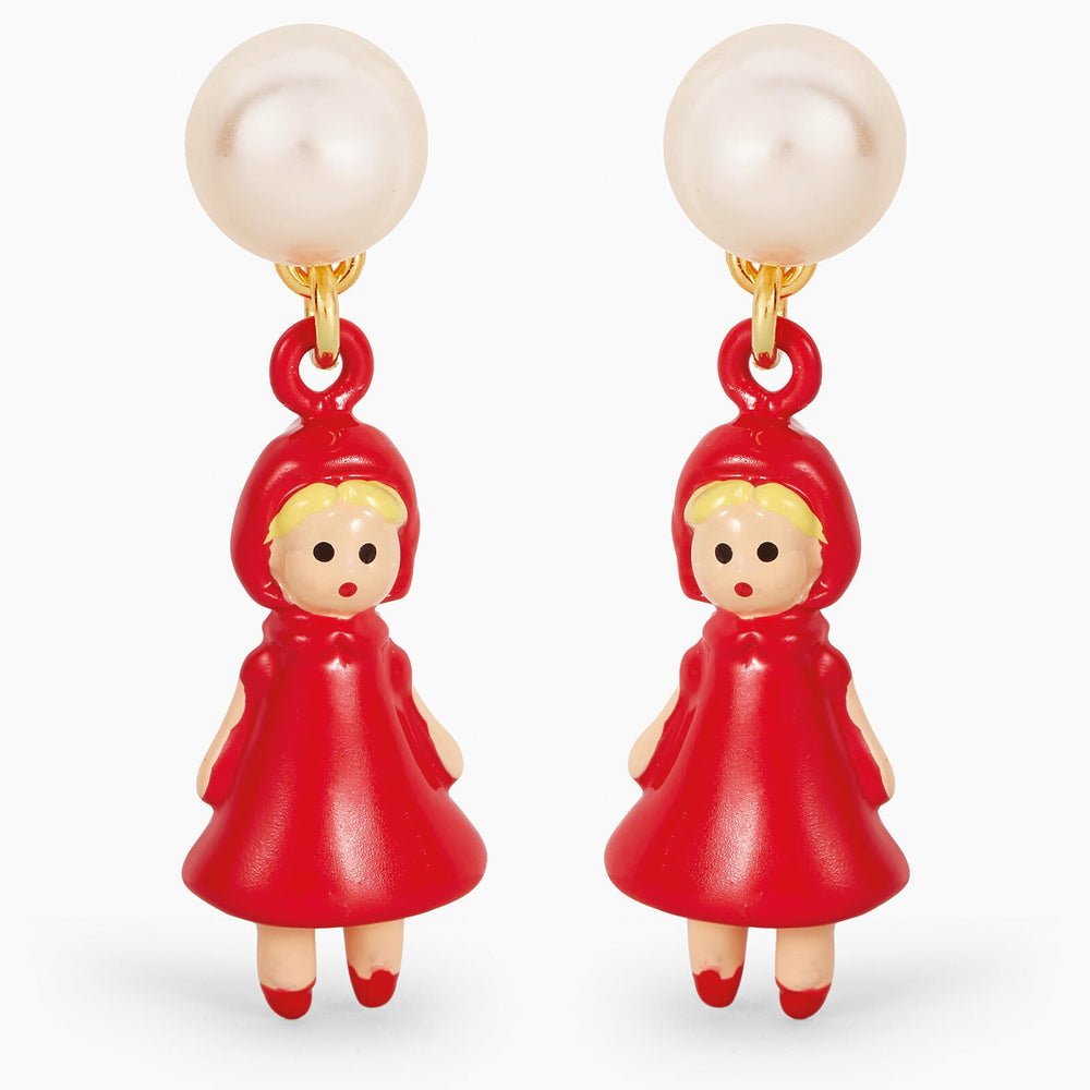 Pearl, Little Red Riding Hood and Big Bad Wolf Post Earrings