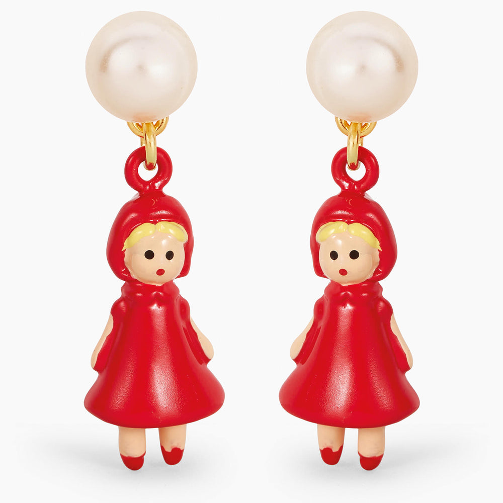 Pearl, Little Red Riding Hood and Big Bad Wolf Post Earrings