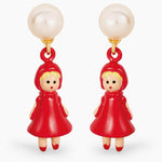 Pearl, Little Red Riding Hood and Big Bad Wolf Post Earrings