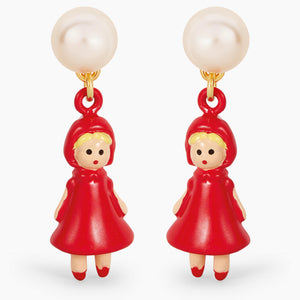 Pearl, Little Red Riding Hood and Big Bad Wolf Post Earrings