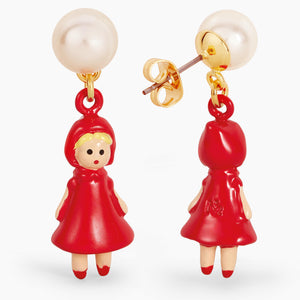 Pearl, Little Red Riding Hood and Big Bad Wolf Post Earrings