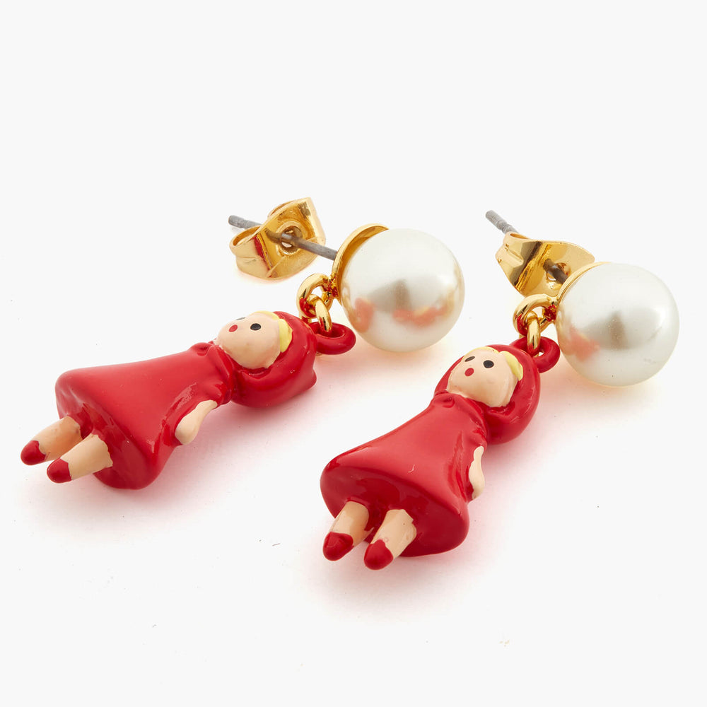 Pearl, Little Red Riding Hood and Big Bad Wolf Post Earrings