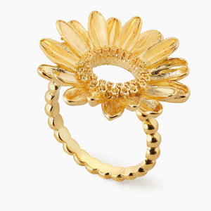 Sunflower and Beaded Band Cocktail Ring