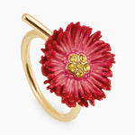 Red Flower and Cut Crystal Fine Ring