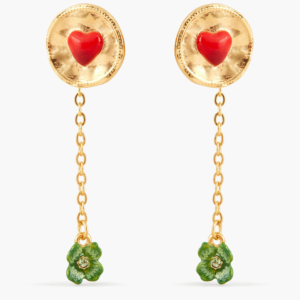 Les Néréides Loves Animals - Clover and Heart Dangling Earrings