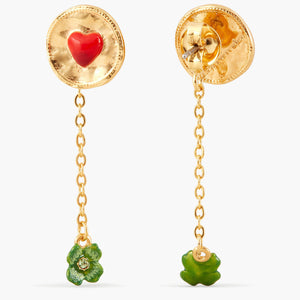 
            
                Load image into Gallery viewer, Les Néréides Loves Animals - Clover and Heart Dangling Earrings
            
        