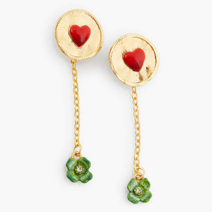 
            
                Load image into Gallery viewer, Les Néréides Loves Animals - Clover and Heart Dangling Earrings
            
        