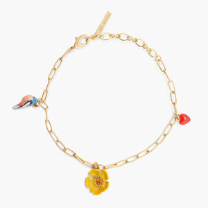 Les Néréides Loves Animals - Bird, Buttercup and Heart Charm Bracelet