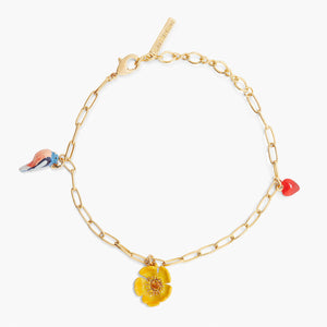 
            
                Load image into Gallery viewer, Les Néréides Loves Animals - Bird, Buttercup and Heart Charm Bracelet
            
        