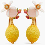 Lemon, Flower and Faceted Glass Clip-On Earrings