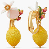 Lemon, Flower and Faceted Glass Clip-On Earrings