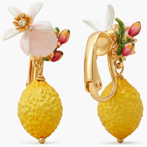 Lemon, Flower and Faceted Glass Clip-On Earrings