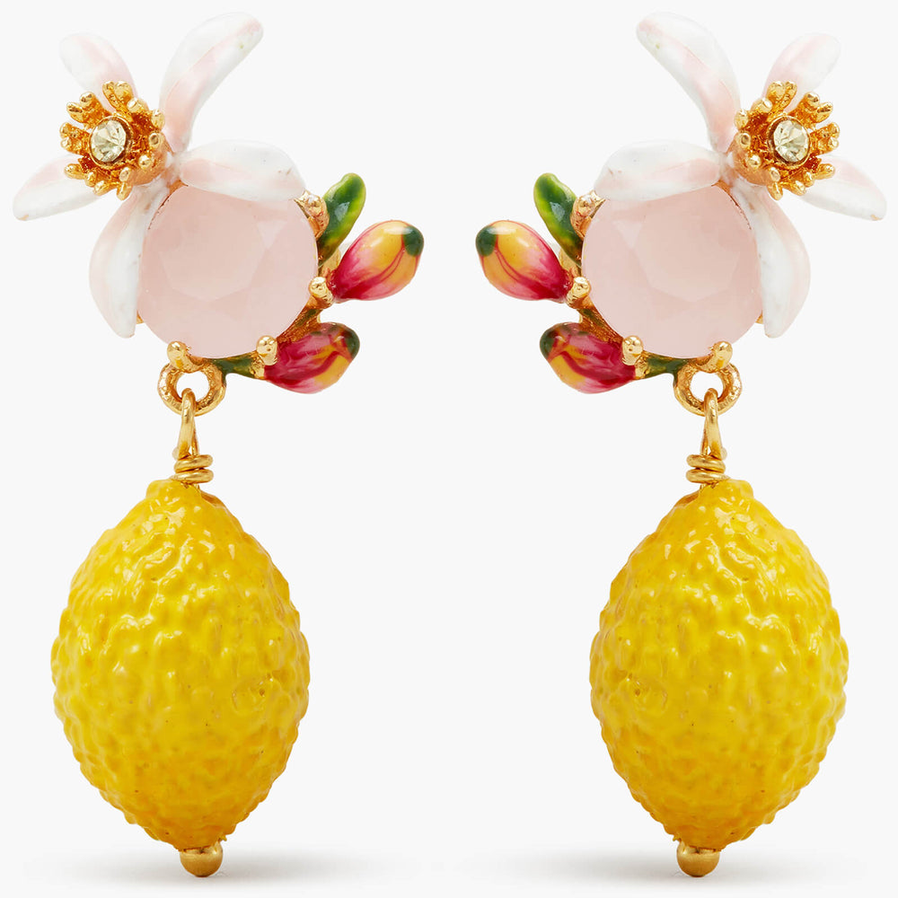 Lemon, Flower and Faceted Glass Post Earrings