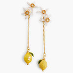 Lemon and Lemon Blossom Dangling Post Earrings