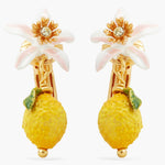 Lemon and White Flower Clip-On Earrings