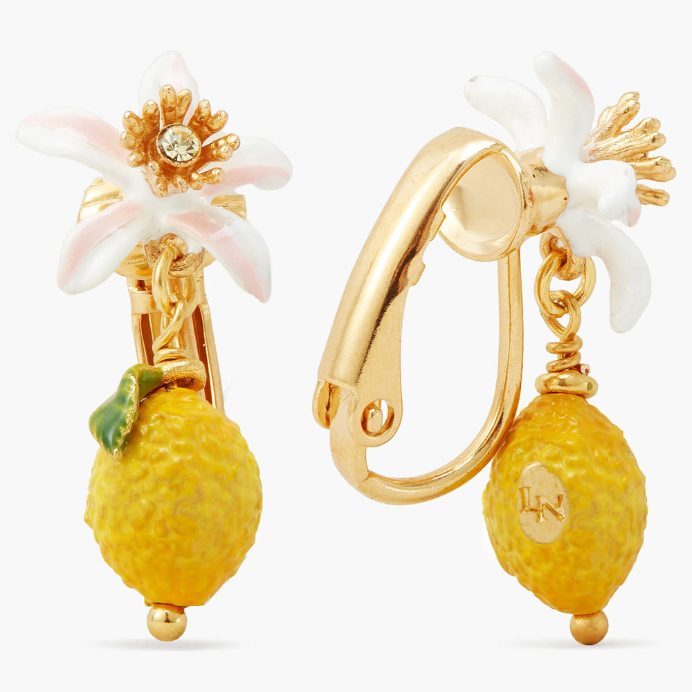 Lemon and White Flower Clip-On Earrings