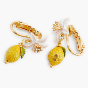 Lemon and White Flower Clip-On Earrings