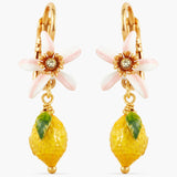 Lemon and White Flower Sleeper Earrings