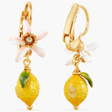 Lemon and White Flower Sleeper Earrings