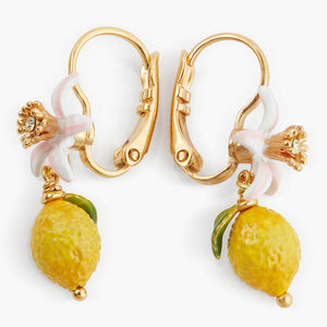 Lemon and White Flower Sleeper Earrings