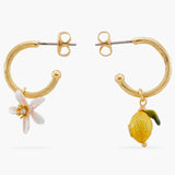 Lemon and Lemon White Blossom Post Hoop Earrings