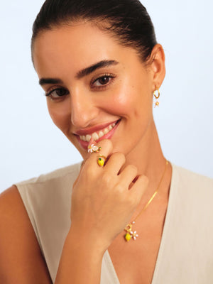 Lemon, Flower and Faceted Glass Adjustable Ring