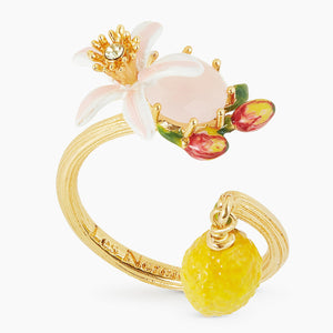 Lemon, Flower and Faceted Glass Adjustable Ring