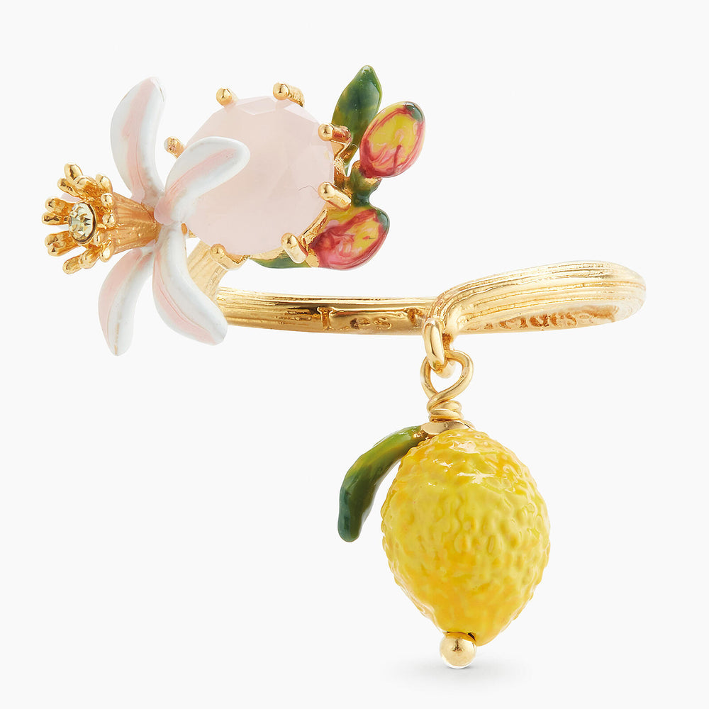 Lemon, Flower and Faceted Glass Adjustable Ring