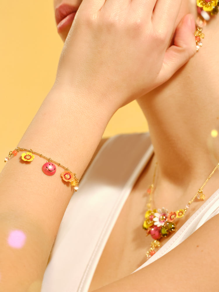 Pink Smiley® Flowers and Beads Charm Bracelet