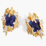 Sodalite and Gold Rock Post Earrings