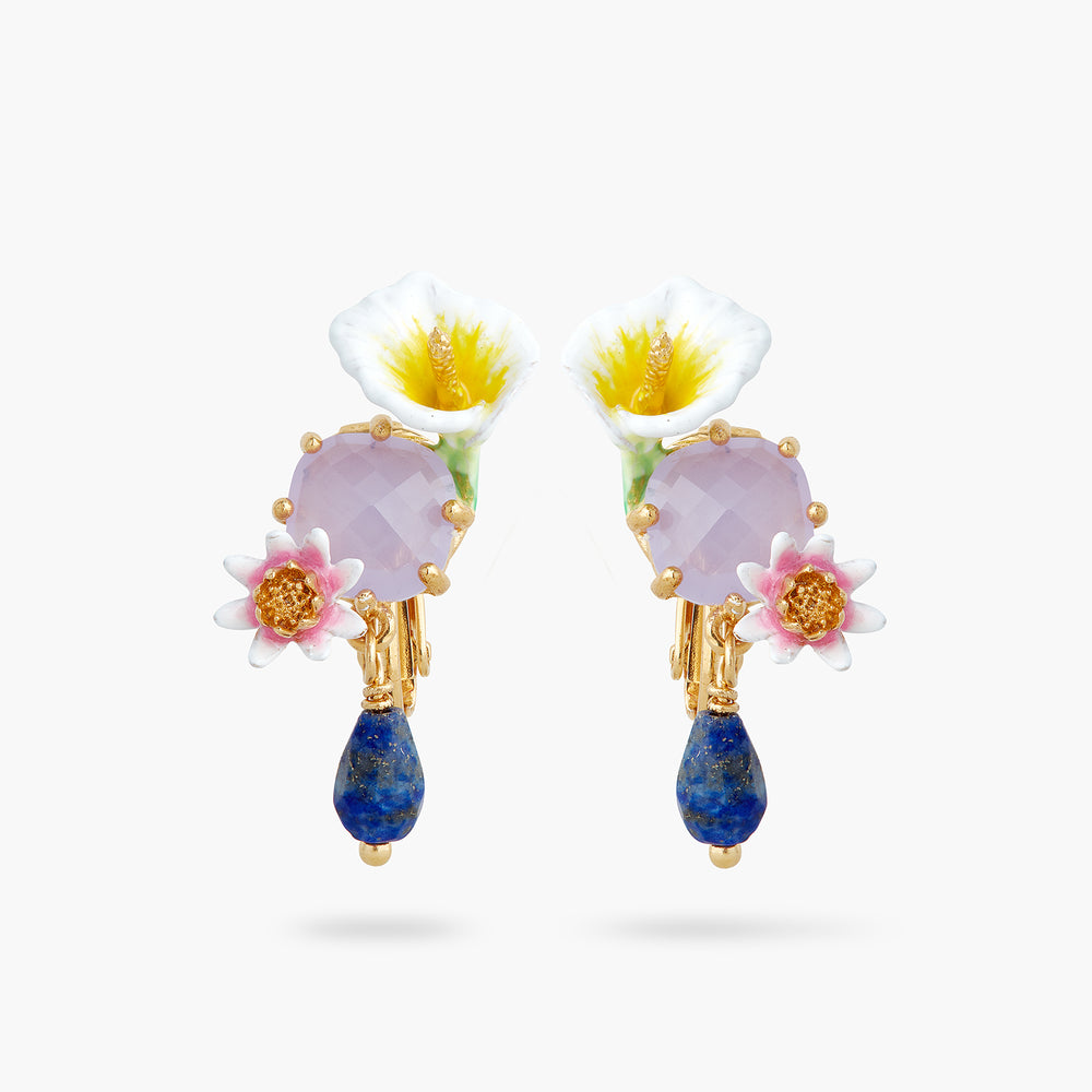 Bog Arum and Lapis Lazuli Clip-On Earrings