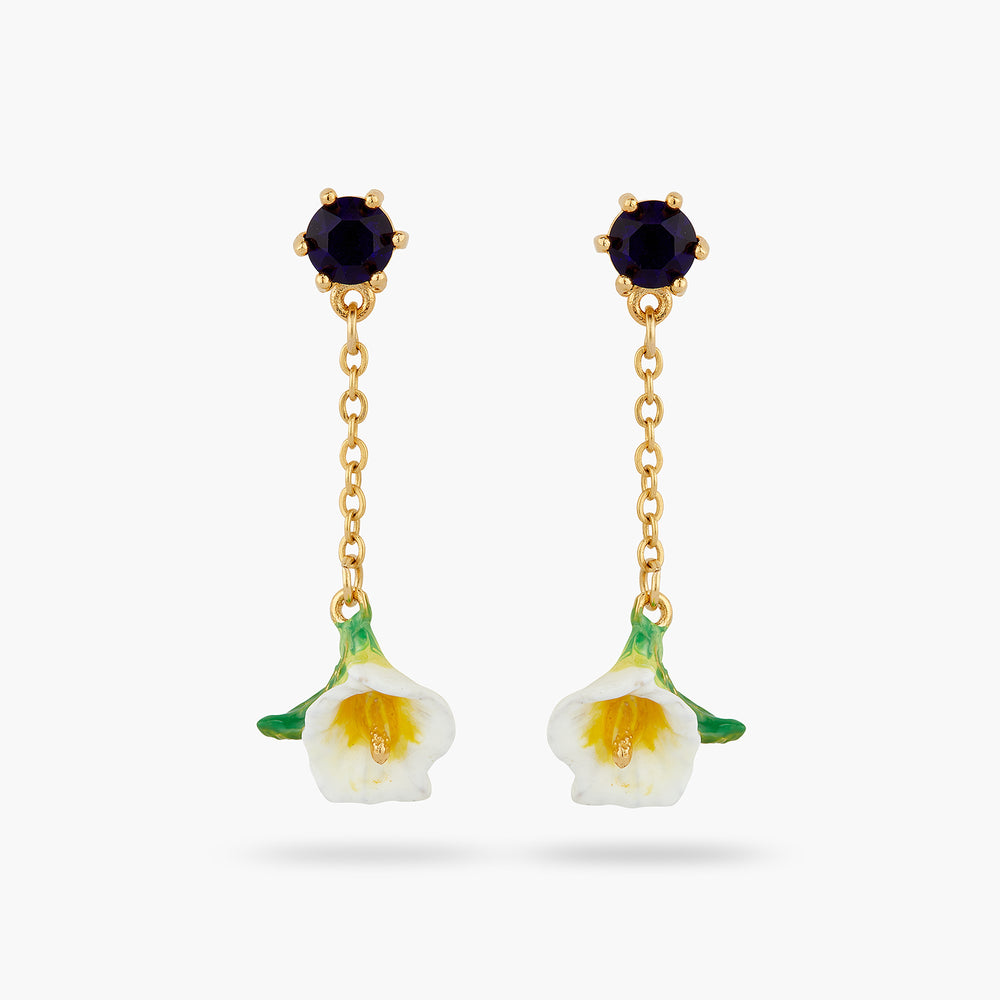 Bog Arum and Blue Stone Dangling Post Earrings