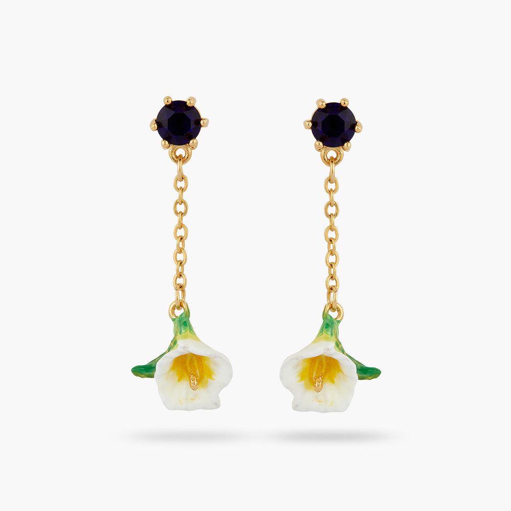 
            
                Load image into Gallery viewer, Bog Arum and Blue Stone Dangling Post Earrings
            
        