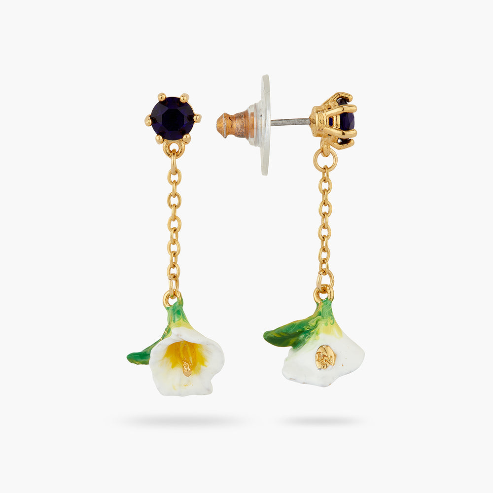 Bog Arum and Blue Stone Dangling Post Earrings