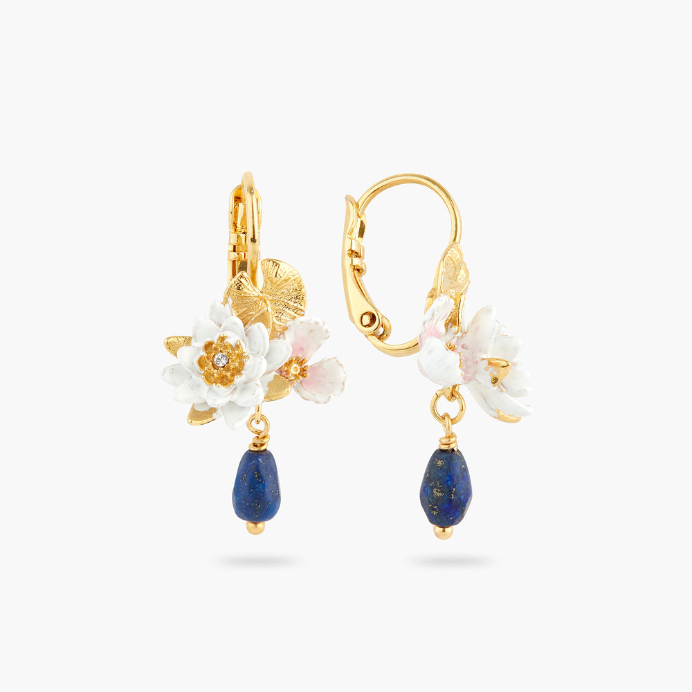
            
                Load image into Gallery viewer, White Water Lily and Lapis Lazuli Sleeper Earrings
            
        