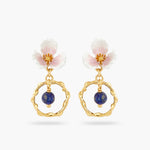 White Flower and Lapis Lazuli Hoop Earrings
