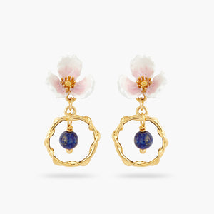 White Flower and Lapis Lazuli Hoop Earrings