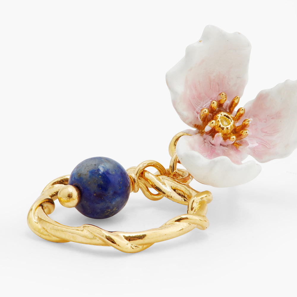White Flower and Lapis Lazuli Hoop Earrings