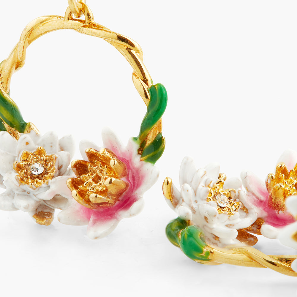 Pink and White-Water Lily Asymmetrical Clip-On Earrings