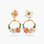 Pink and White-Water Lily Asymmetrical Post Earrings