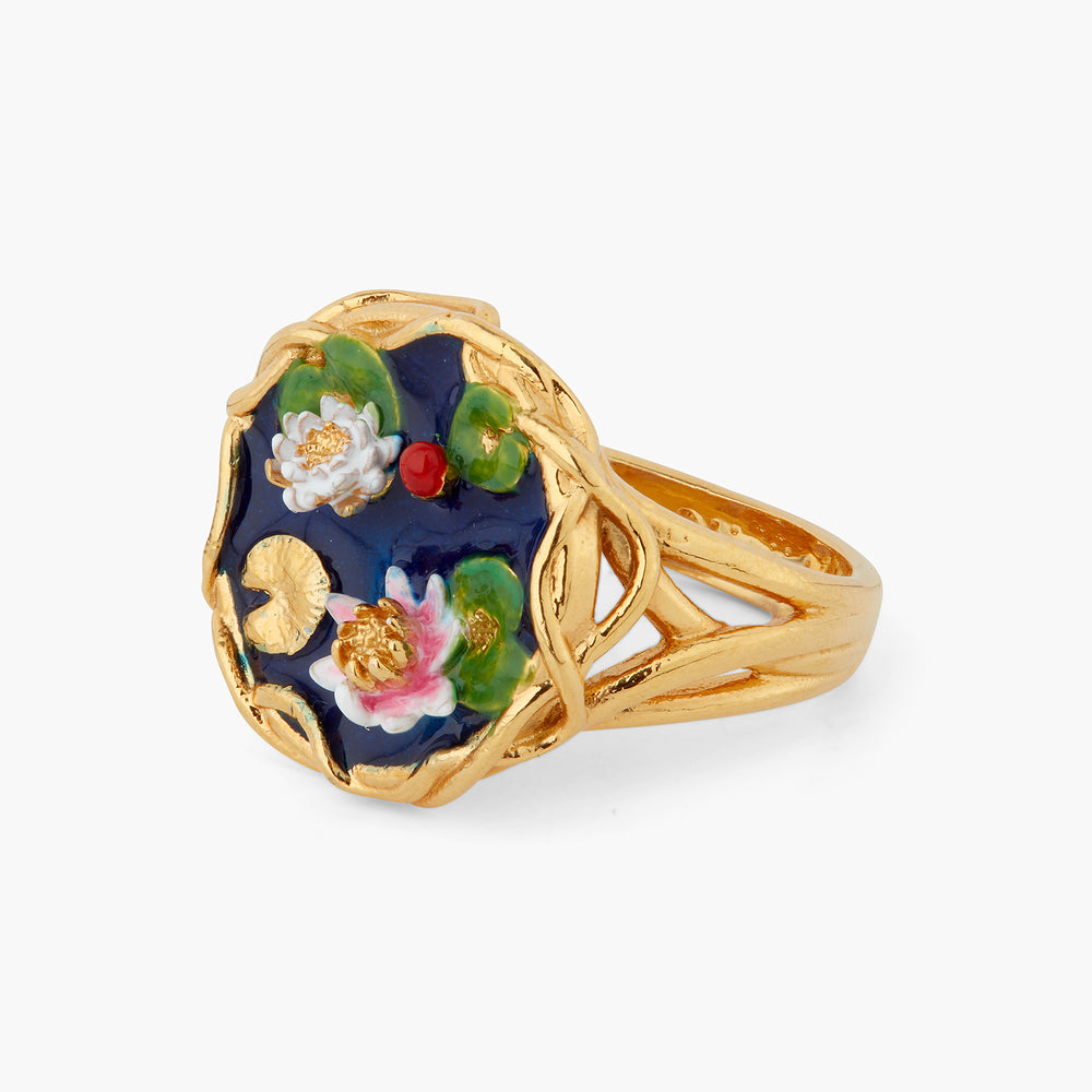 Water Lily and Lily Pad Pond Cocktail Ring