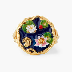 Water Lily and Lily Pad Pond Cocktail Ring