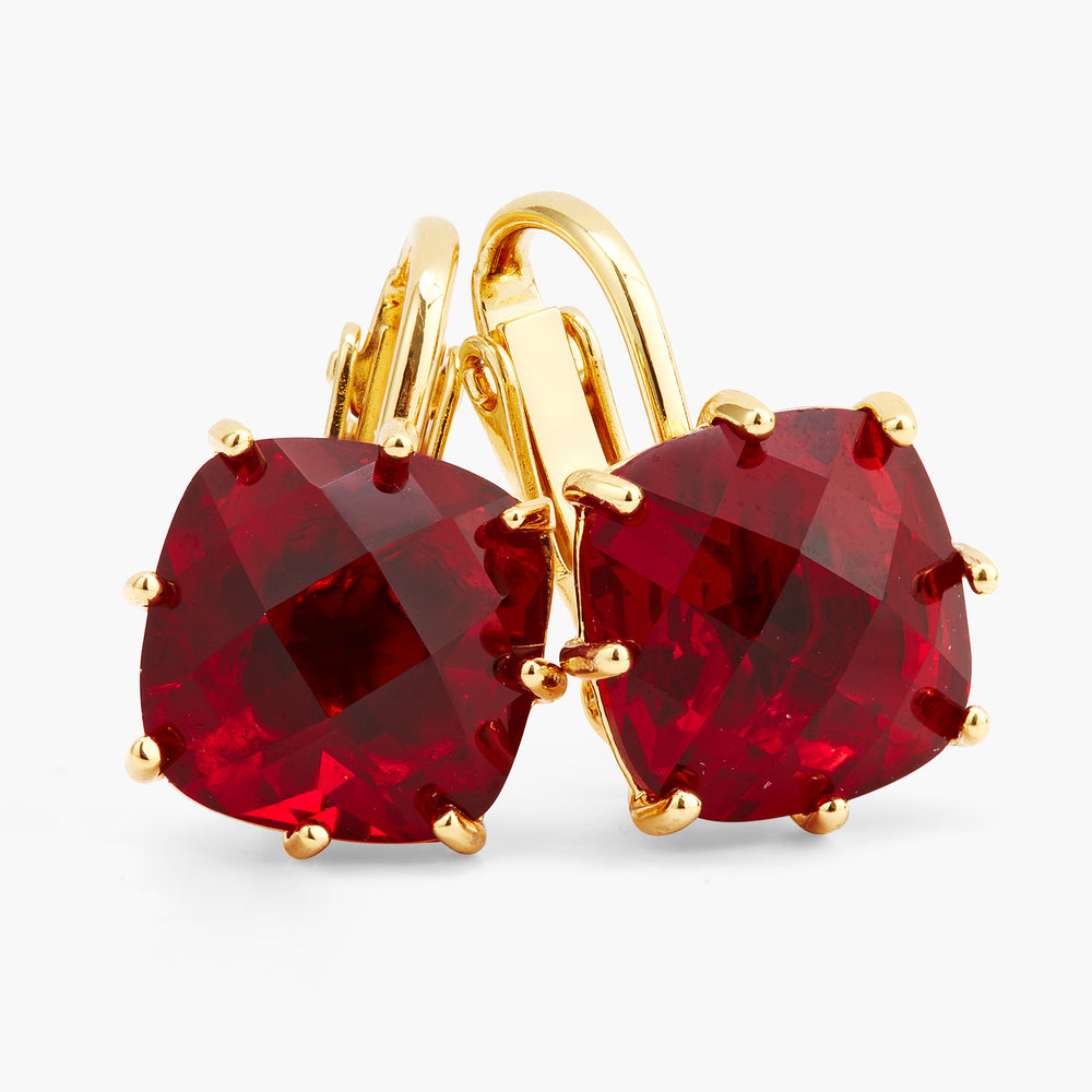 Garnet Red Diamantine Square Stone Clip-On Earrings