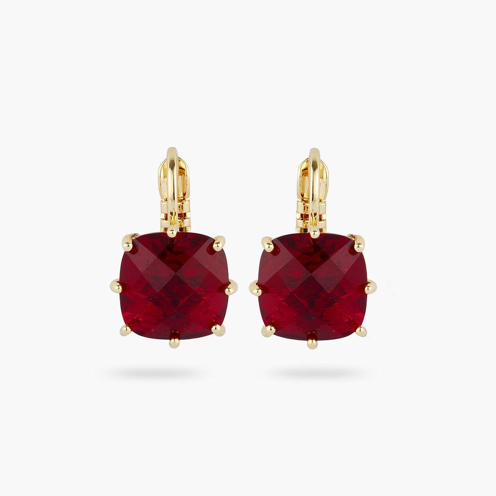 Garnet Red Diamantine Square Stone Sleeper Earrings